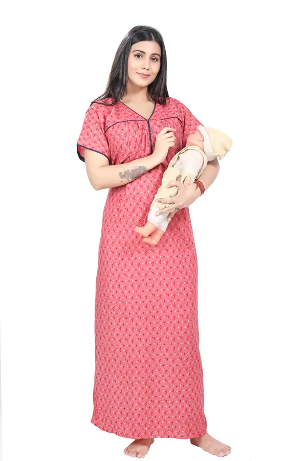 Peach_Cotton_All_Over_Print_Maternity_Nighty_For_Women