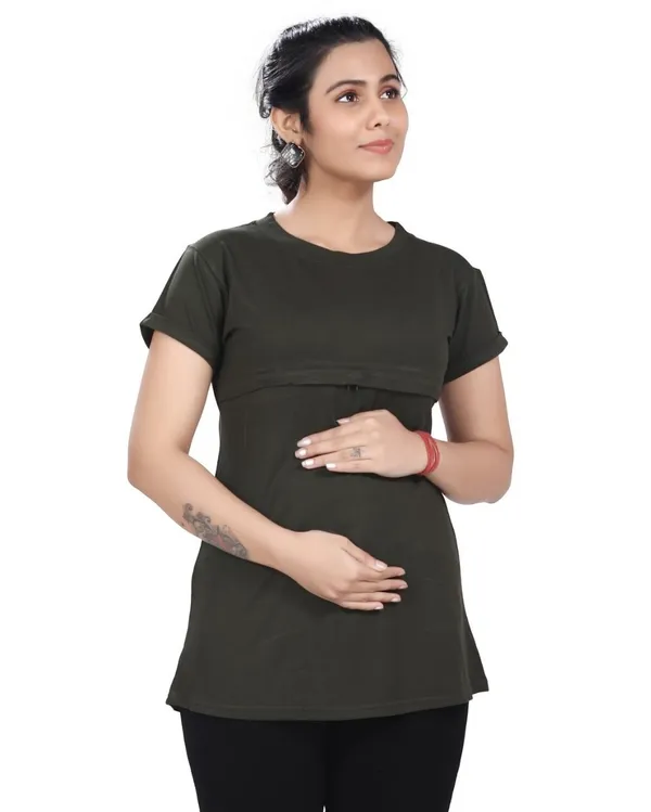 Dark_Green_Cotton_Feeding_Top_Tshirt_For_Women