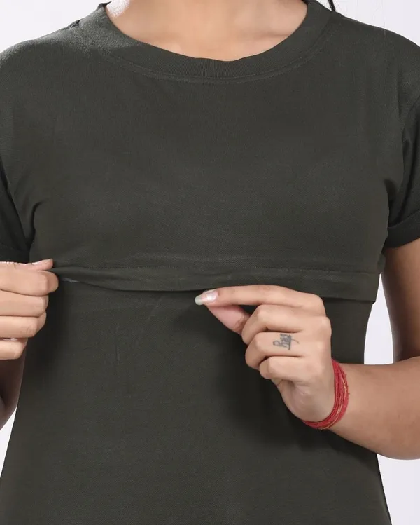 Dark_Green_Cotton_Feeding_Top_Tshirt_For_Women