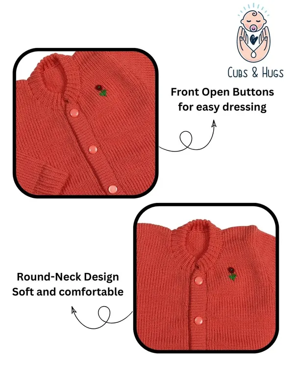 Brown_Sweater_Round_Neck_Cardigan_For_Baby(_Front_Open)