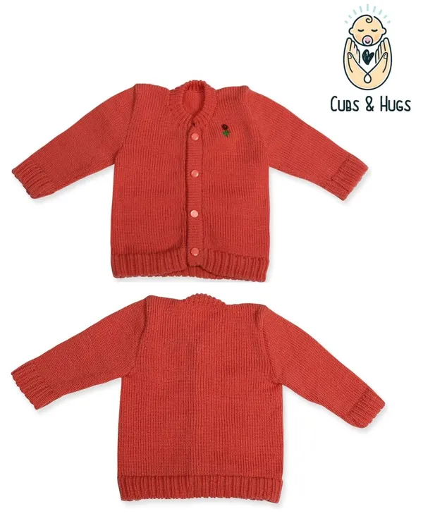 Brown_Sweater_Round_Neck_Cardigan_For_Baby(_Front_Open)