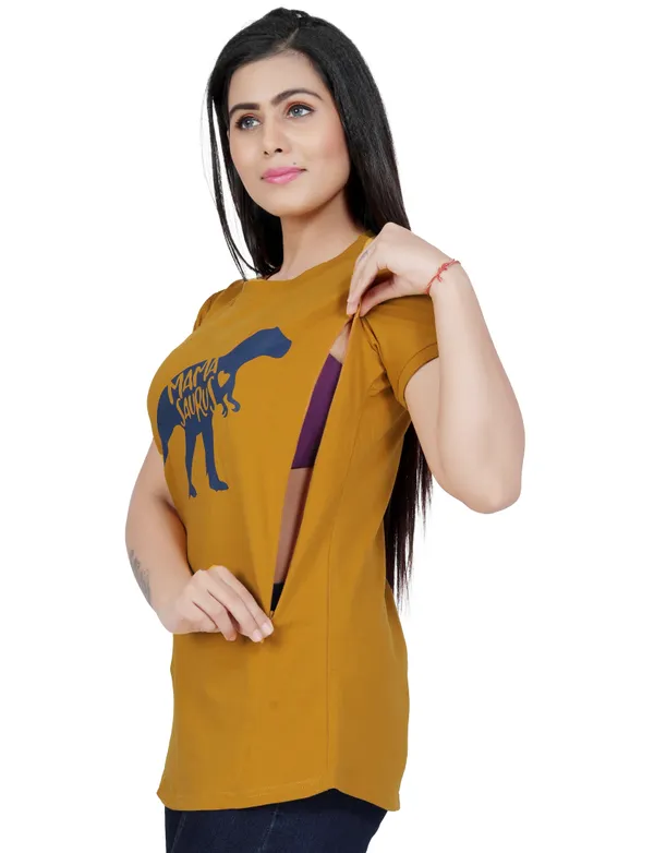 Mustard_Cotton_Feeding_Top_Tshirt_For_Women