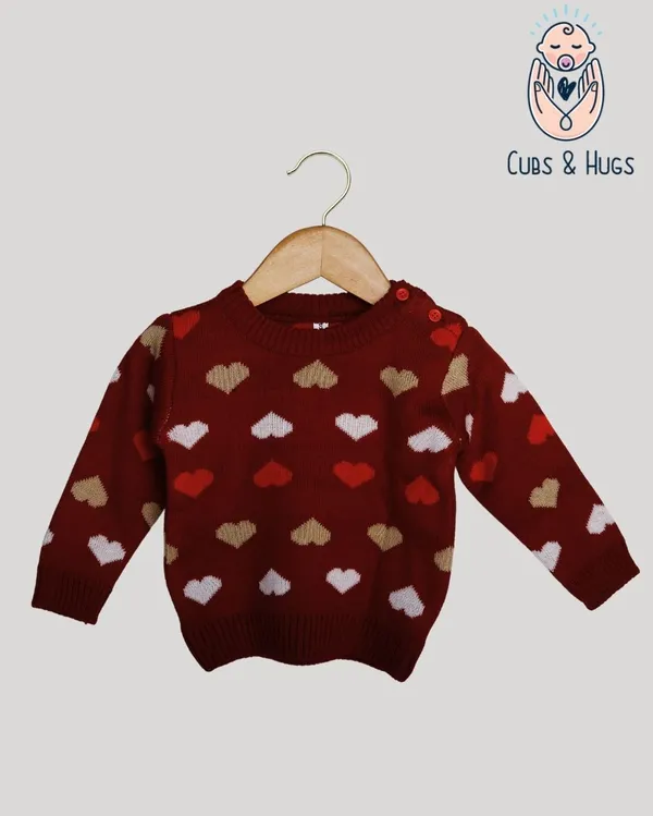 Maroon_Heart_Printed_Woolen_Full_Sleeves_Baby_Sweater_Pullover_Cardigan