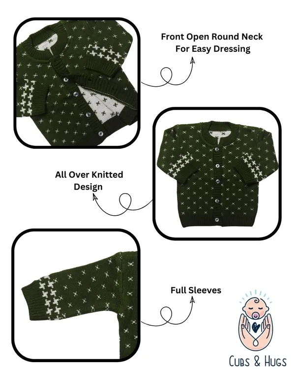 Dark_Green_Woolen_Round_Neck_Cardigan_Sweater_For_Baby_Girls_&_Boys