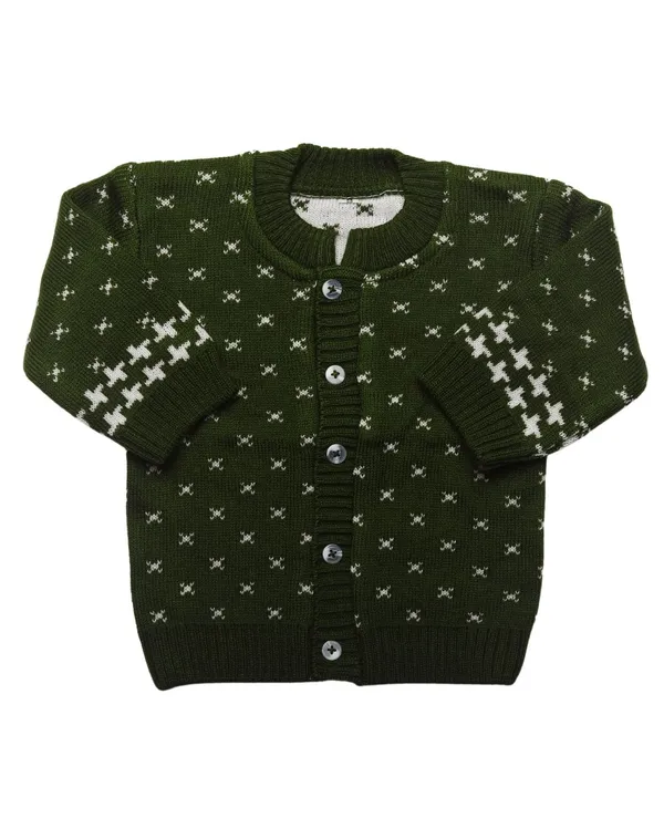 Dark_Green_Woolen_Round_Neck_Cardigan_Sweater_For_Baby_Girls_&_Boys