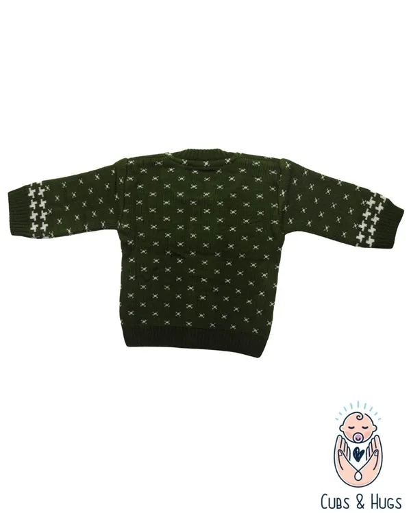 Dark_Green_Woolen_Round_Neck_Cardigan_Sweater_For_Baby_Girls_&_Boys