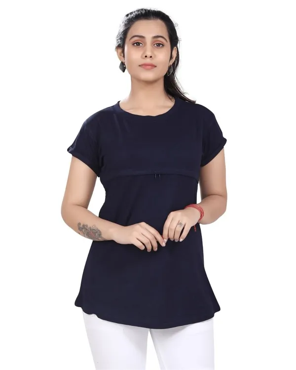 Navy_Blue_Cotton_Feeding_Top_Tshirt_For_Women
