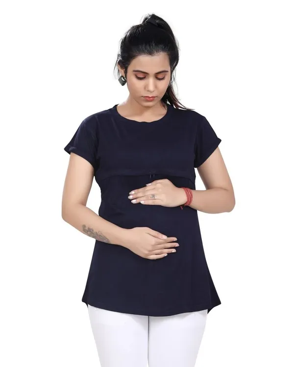 Navy_Blue_Cotton_Feeding_Top_Tshirt_For_Women