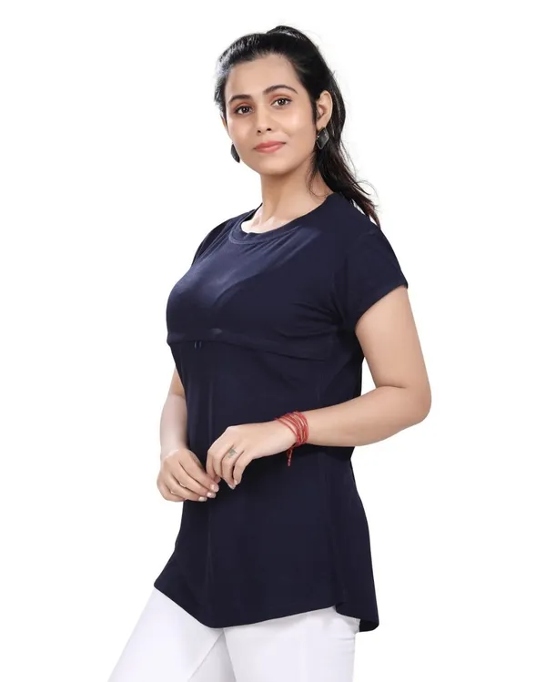 Navy_Blue_Cotton_Feeding_Top_Tshirt_For_Women