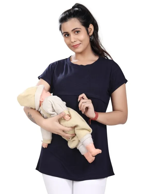 Navy_Blue_Cotton_Feeding_Top_Tshirt_For_Women