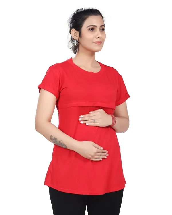 Red_Cotton_Feeding_Top_Tshirt_For_Women