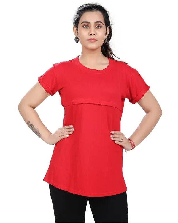 Red_Cotton_Feeding_Top_Tshirt_For_Women