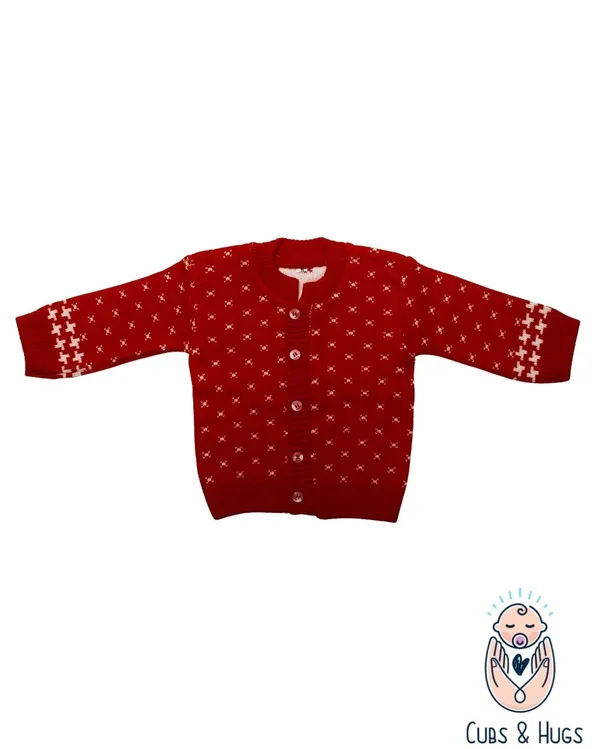 Red_Woolen_Round_Neck_Cardigan_Sweater_For_Baby_Girls_&_Boys