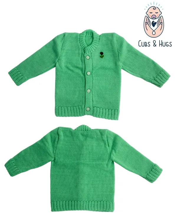 Green_Sweater_Round_Neck_Cardigan_For_Baby(_Front_Open)