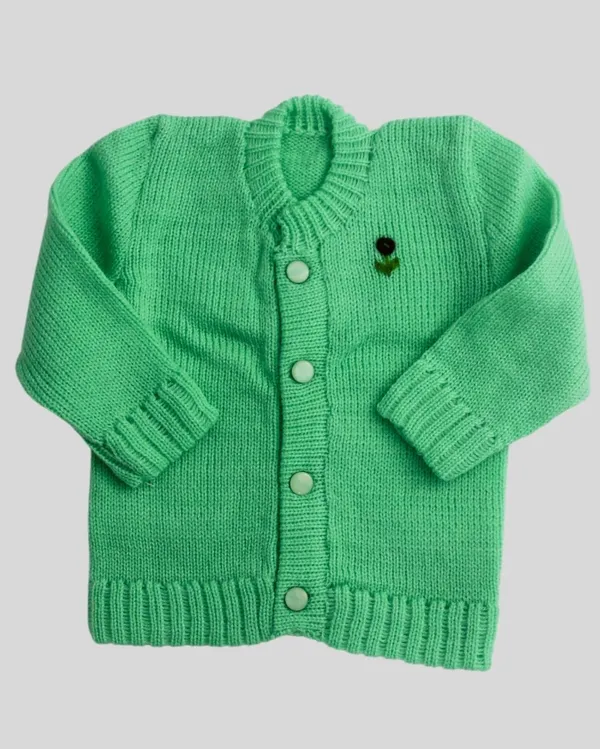 Green_Sweater_Round_Neck_Cardigan_For_Baby(_Front_Open)