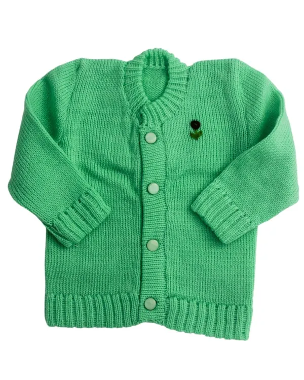 Green_Sweater_Round_Neck_Cardigan_For_Baby(_Front_Open)