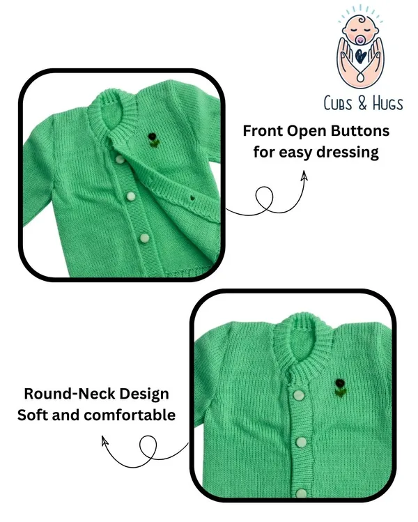 Green_Sweater_Round_Neck_Cardigan_For_Baby(_Front_Open)