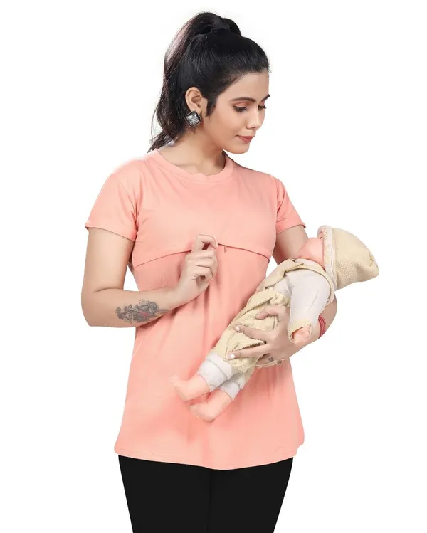 Peach_Cotton_Feeding_Top_Tshirt_For_Women