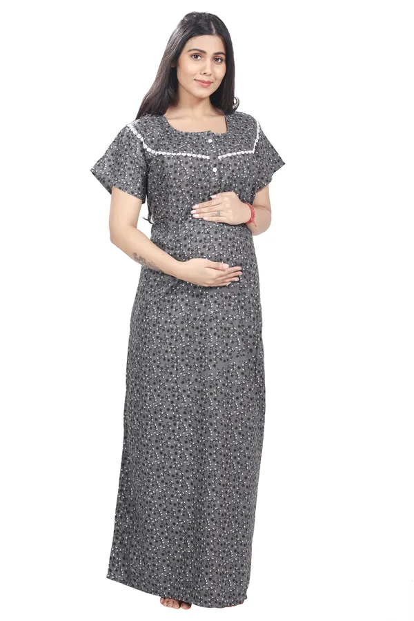 Grey_Cotton_All_Over_Print_Maternity_Nighty_For_Women