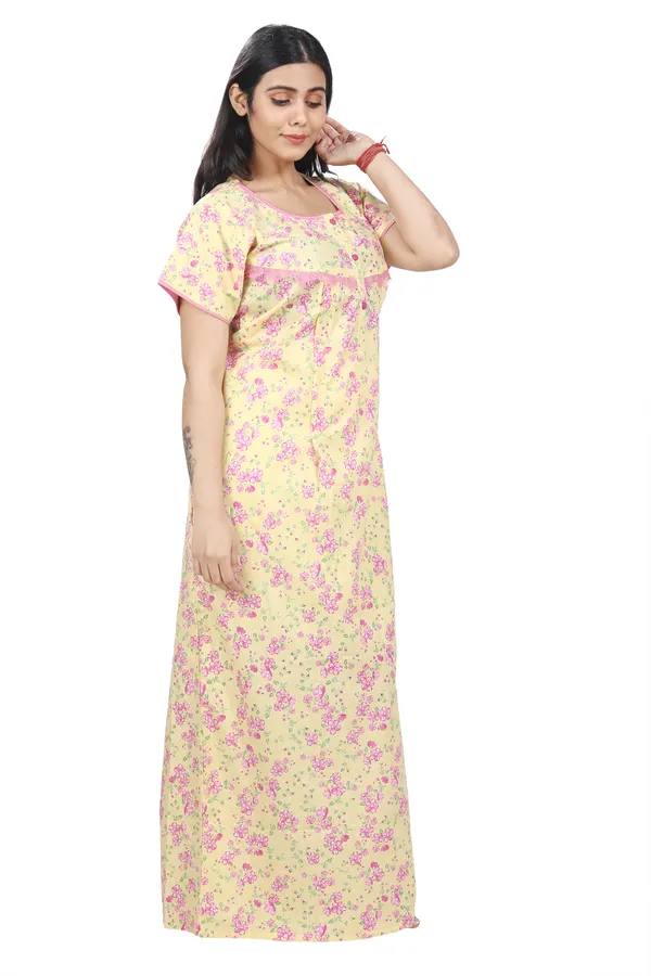 Lemon_Yellow_Cotton_All_Over_Print_Maternity_Nighty_For_Women