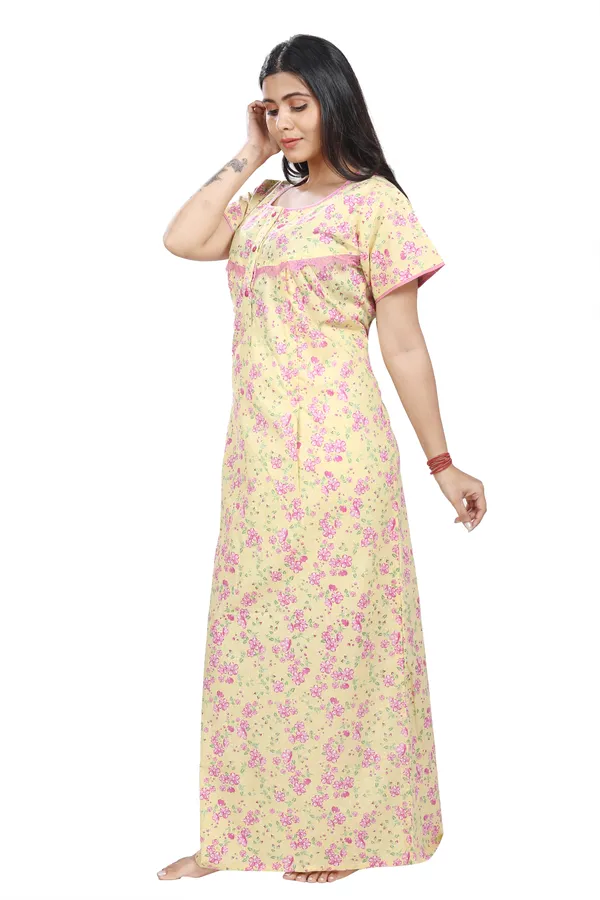 Lemon_Yellow_Cotton_All_Over_Print_Maternity_Nighty_For_Women