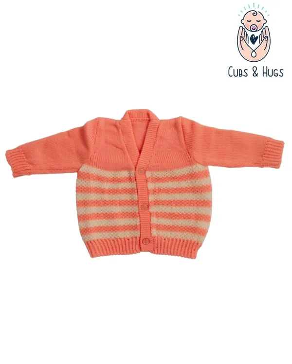 Pink_Sweater_Front_Open_V_Neck_Stripe_Design_For_Baby