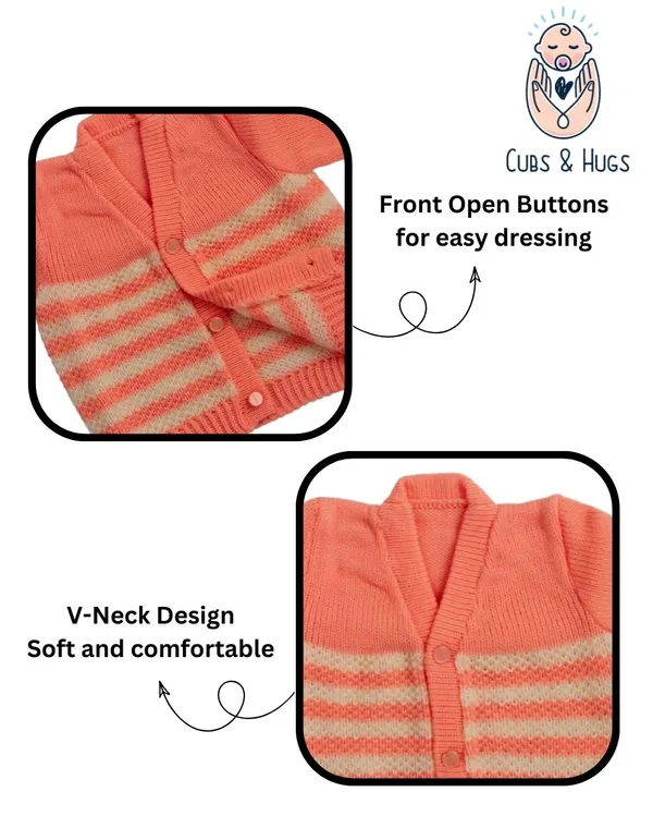 Pink_Sweater_Front_Open_V_Neck_Stripe_Design_For_Baby