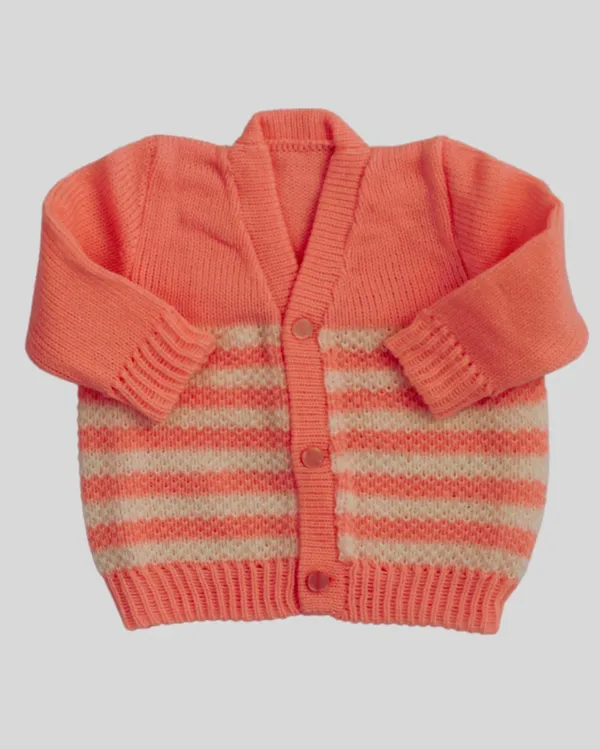 Pink_Sweater_Front_Open_V_Neck_Stripe_Design_For_Baby