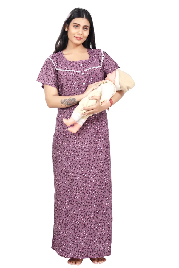 Dark_Pink_Cotton_All_Over_Print_Maternity_Nighty_For_Women