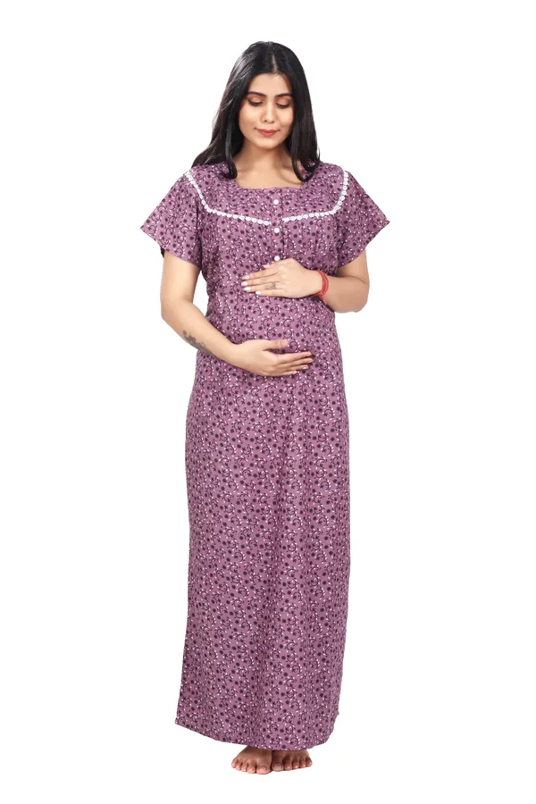 Dark_Pink_Cotton_All_Over_Print_Maternity_Nighty_For_Women