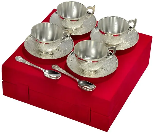 Pack_of_4_Silver_Plated_Cup_Plate_Tea_Set_With_Spoon_|_Cup_And_Saucer_Set