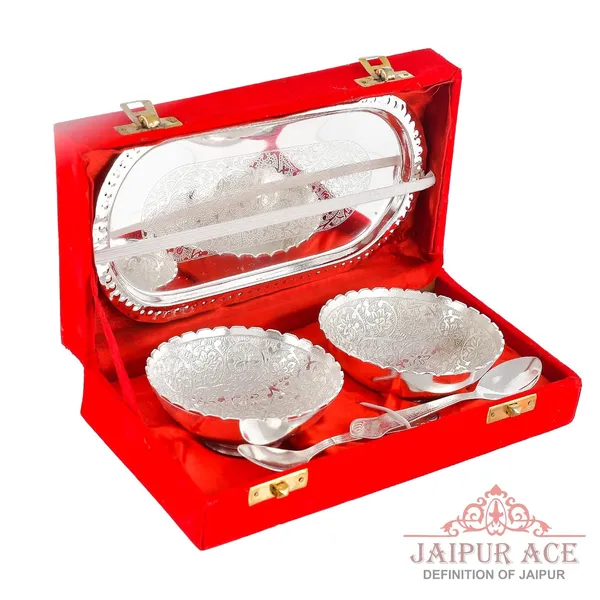 Round_German_Silver_Plated_Bowl_With_Tray_Set_|_1_Tray_with_2_Bowls_(150_Ml)_&_2_Spoons