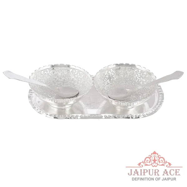 Round_German_Silver_Plated_Bowl_With_Tray_Set_|_1_Tray_with_2_Bowls_(150_Ml)_&_2_Spoons