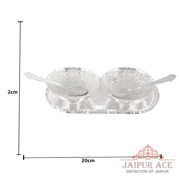 Round_German_Silver_Plated_Bowl_With_Tray_Set_|_1_Tray_with_2_Bowls_(150_Ml)_&_2_Spoons