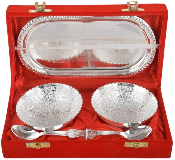 Round_German_Silver_Plated_Bowl_With_Tray_Set_|_1_Tray_with_2_Bowls_(150_Ml)_&_2_Spoons