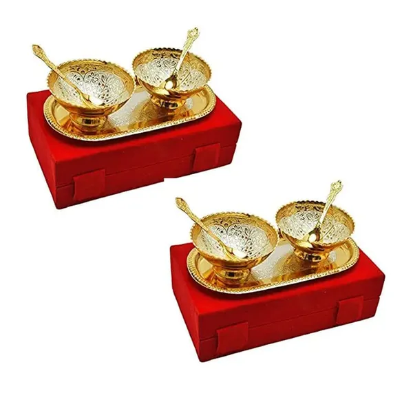 Pack_of_6_German_Floral_Gold_&_Silver_Plated_Bowl_with_Tray_Set_|_1_Tray_with_2_Bowls_(150_ml)_&_2_Spoons