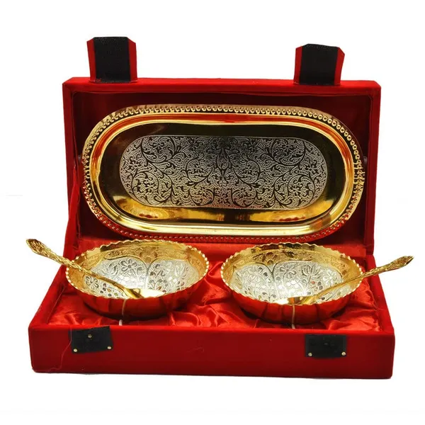 Pack_of_6_German_Floral_Gold_&_Silver_Plated_Bowl_with_Tray_Set_|_1_Tray_with_2_Bowls_(150_ml)_&_2_Spoons