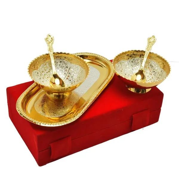 Pack_of_6_German_Floral_Gold_&_Silver_Plated_Bowl_with_Tray_Set_|_1_Tray_with_2_Bowls_(150_ml)_&_2_Spoons