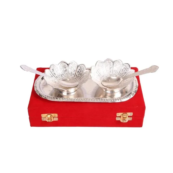 German_Silver_Plated_Bowl_with_Tray_Set_|_1_Tray_with_2_Bowls_(150_ml)_&_2_Spoons