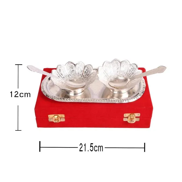 German_Silver_Plated_Bowl_with_Tray_Set_|_1_Tray_with_2_Bowls_(150_ml)_&_2_Spoons