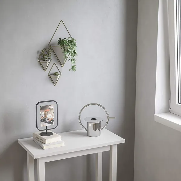 Set_Of_3_White_&_Gold_Gracious_World_Hanging_Planter_Vase_&_Geometric_Wall_Decor_Container,_Small,_White/Brass