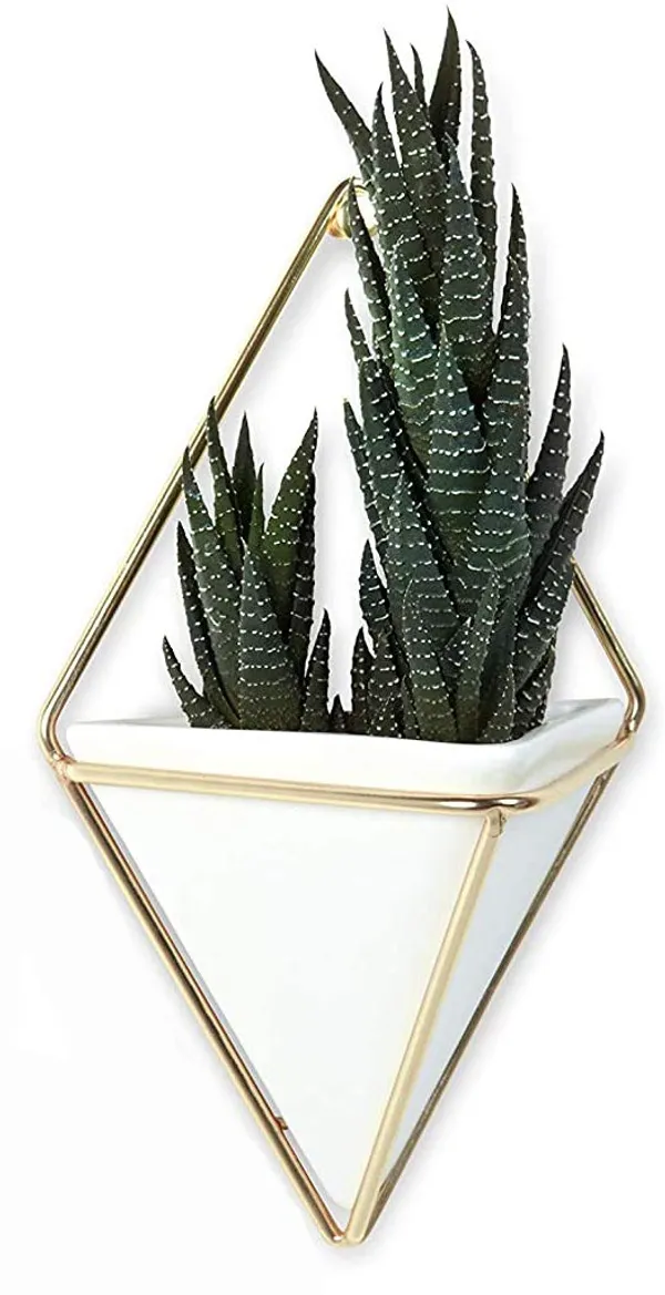 Set_Of_3_White_&_Gold_Gracious_World_Hanging_Planter_Vase_&_Geometric_Wall_Decor_Container,_Small,_White/Brass