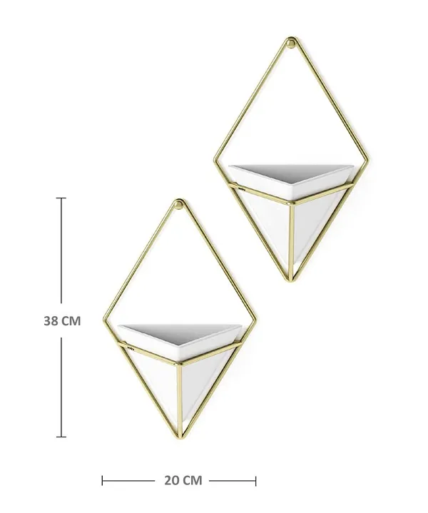 Set_Of_3_White_&_Gold_Gracious_World_Hanging_Planter_Vase_&_Geometric_Wall_Decor_Container,_Small,_White/Brass