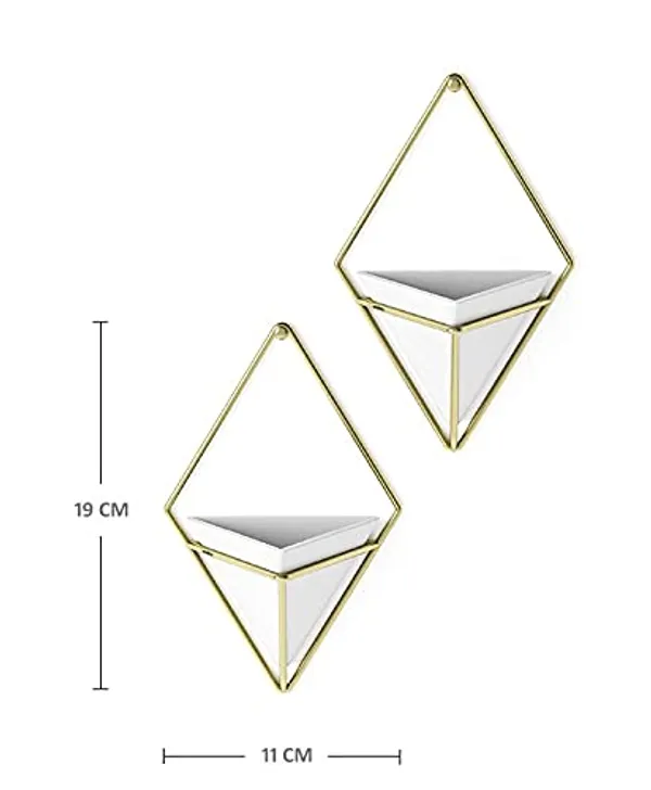 Set_Of_3_White_&_Gold_Gracious_World_Hanging_Planter_Vase_&_Geometric_Wall_Decor_Container,_Small,_White/Brass