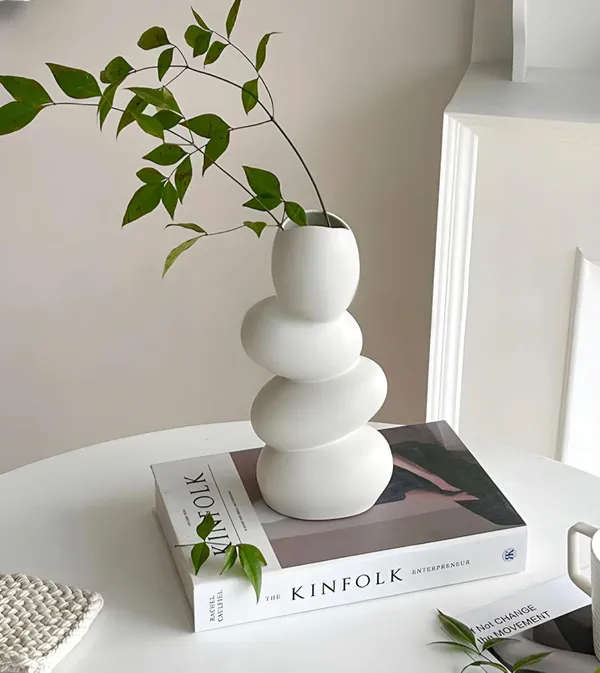 White_Flower_Vase_Vases_For_Home_Decor-_Flower_Vases_Home_Decor-_Flower_Vase_Big_Size-_Ceramic_Vase-_Vase_For_Living_Room,Waterproof_Matte_Finish,Wave_Shape,6_Inches