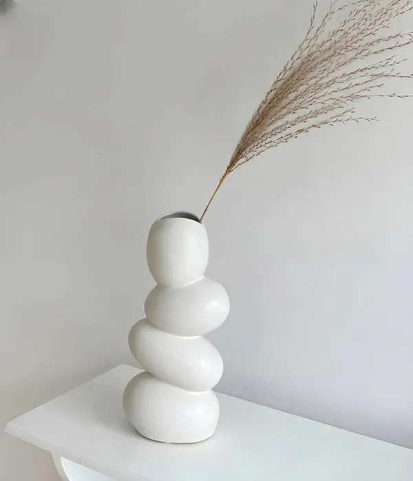 White_Flower_Vase_Vases_For_Home_Decor-_Flower_Vases_Home_Decor-_Flower_Vase_Big_Size-_Ceramic_Vase-_Vase_For_Living_Room,Waterproof_Matte_Finish,Wave_Shape,6_Inches