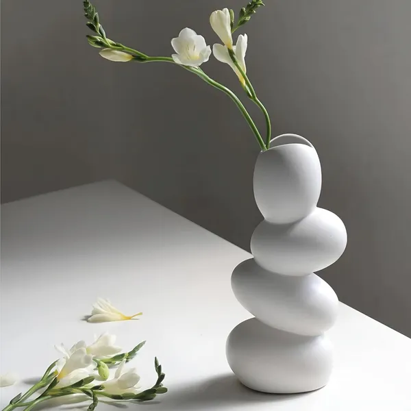 White_Flower_Vase_Vases_For_Home_Decor-_Flower_Vases_Home_Decor-_Flower_Vase_Big_Size-_Ceramic_Vase-_Vase_For_Living_Room,Waterproof_Matte_Finish,Wave_Shape,6_Inches