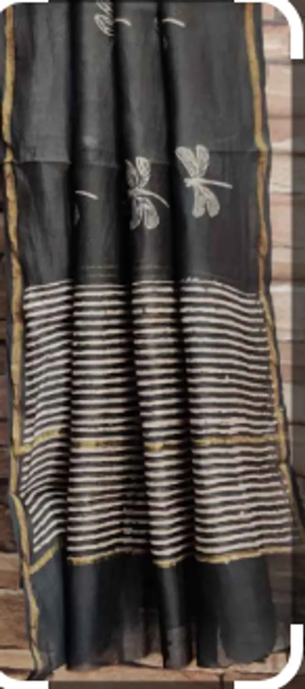 Hand_Printed_Black_Taditional_Butterfly_Print_Chanderi_Silk_Suit_For_Women