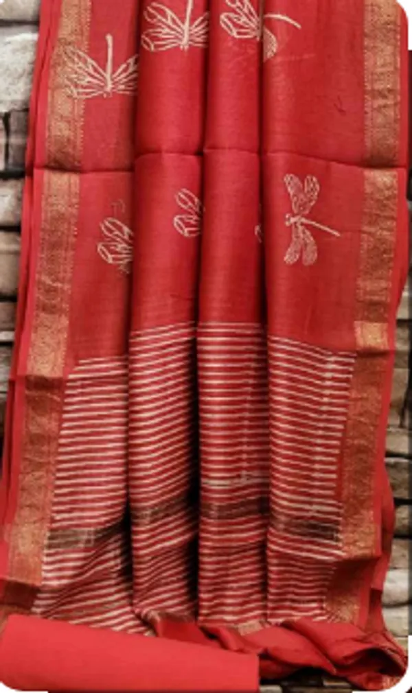 Hand_Printed_Red_Taditional_Bird_Print_Maheshwari_Silk_Suit_For_Women