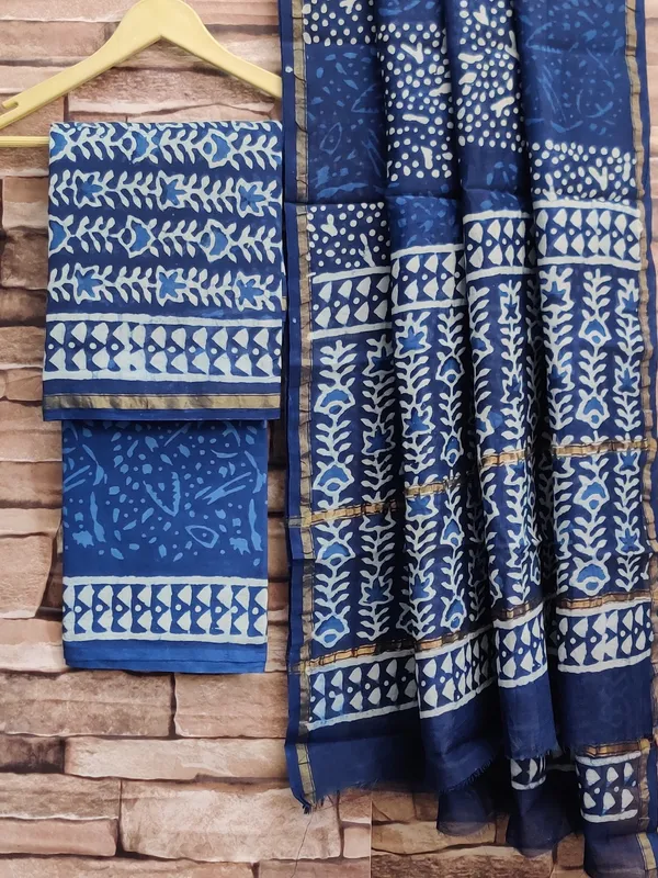 Hand_Printed_Indigo__Taditional_Block_Print_Chanderi_Silk_Suit_For_Women